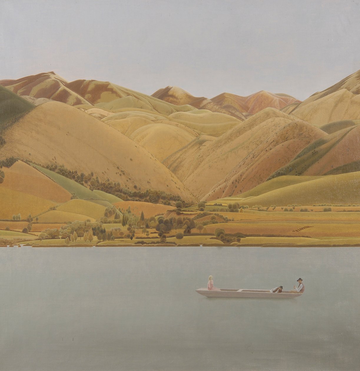 Bordo degli Abruzzi: Barca con tre persone su un lago da Winifred Knights