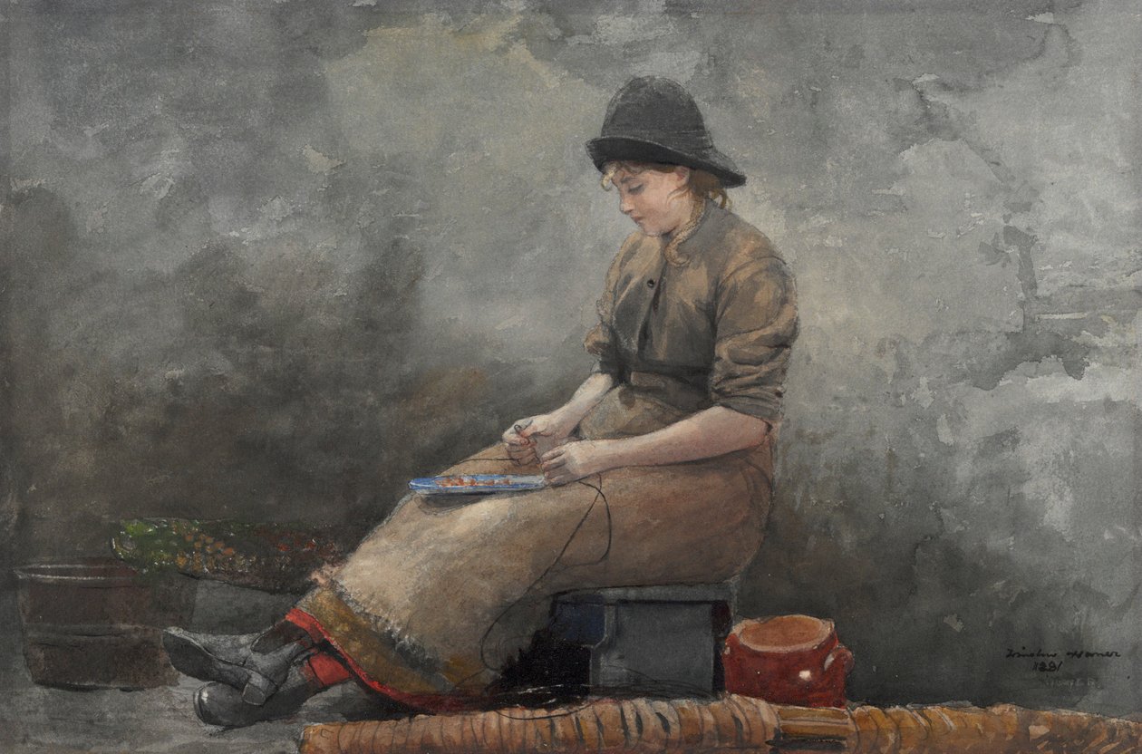 Una pescatrice che innesca le lenze da Winslow Homer
