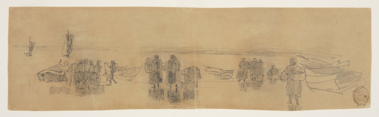 Spiaggia con quattro barche da pesca, Cullercoats, Inghilterra da Winslow Homer