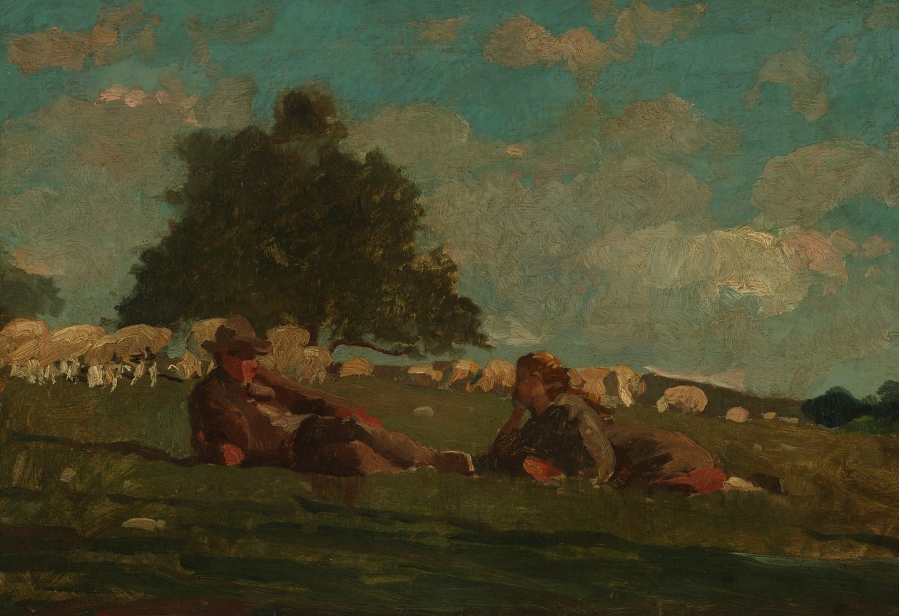 Ragazzo e ragazza in un campo con pecore da Winslow Homer