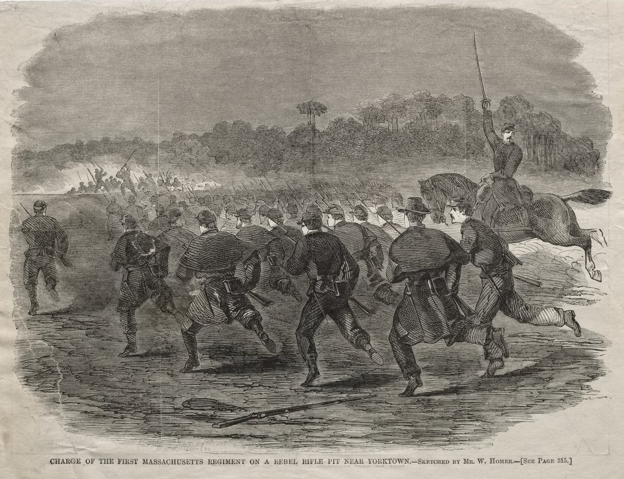 Carica del Primo Reggimento del Massachusetts contro una trincea dei ribelli nei pressi di Yorktown da Winslow Homer