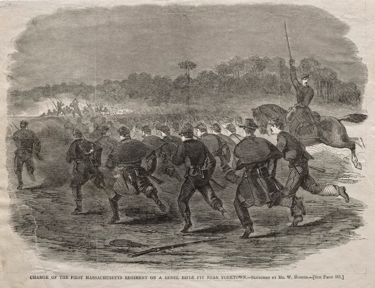 Carica del Primo Reggimento del Massachusetts su una fossa di fucilieri ribelli vicino a Yorktown, 1862 da Winslow Homer