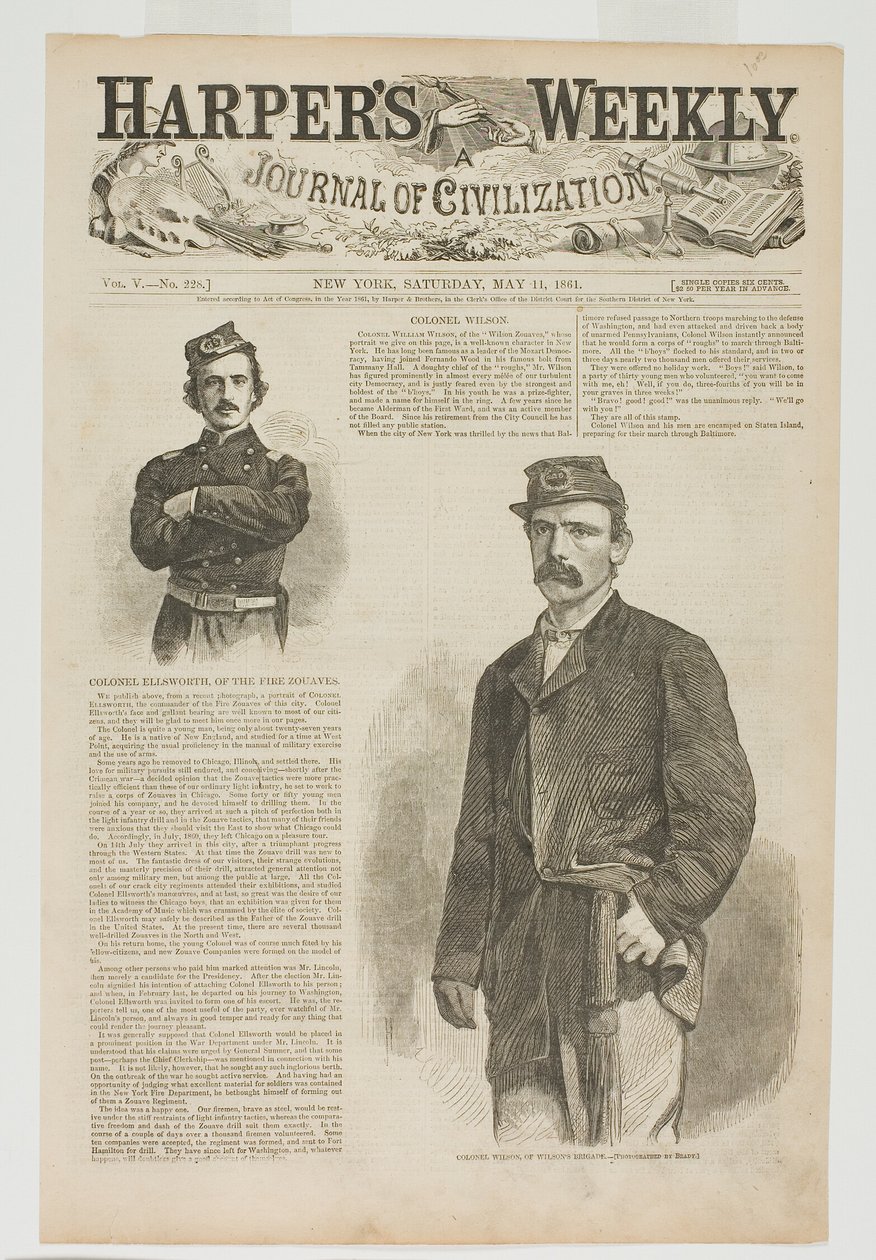 Il colonnello Wilson, della brigata Wilson, e il colonnello Ellsworth, degli zuavi di fuoco, sono stati i primi a essere coinvolti. da Winslow Homer