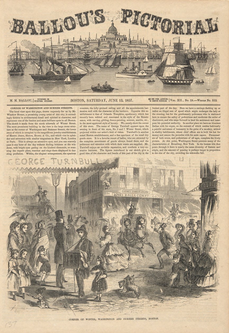 Angolo di Winter, Washington e Summer Streets, Boston, da Ballou da Winslow Homer
