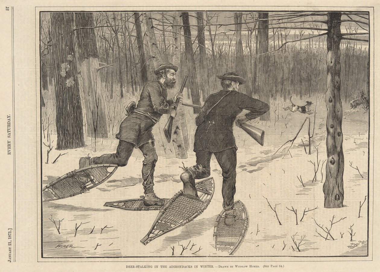 Caccia al cervo negli Adirondacks in inverno, da Every Saturday, 21 gennaio 1871 da Winslow Homer