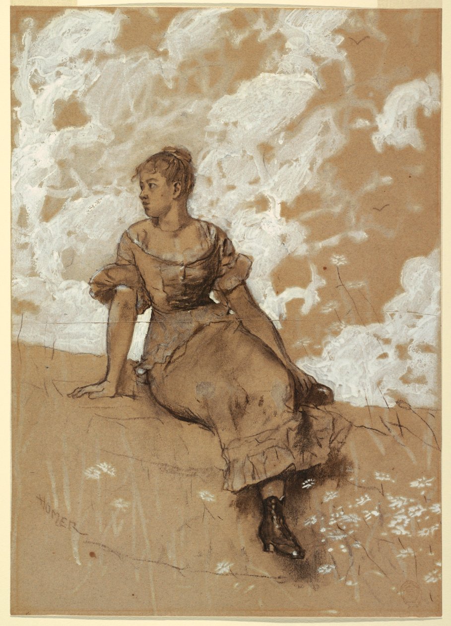 Disegno, Una ragazza seduta; studio per "Il muro del giardino", 1878 da Winslow Homer