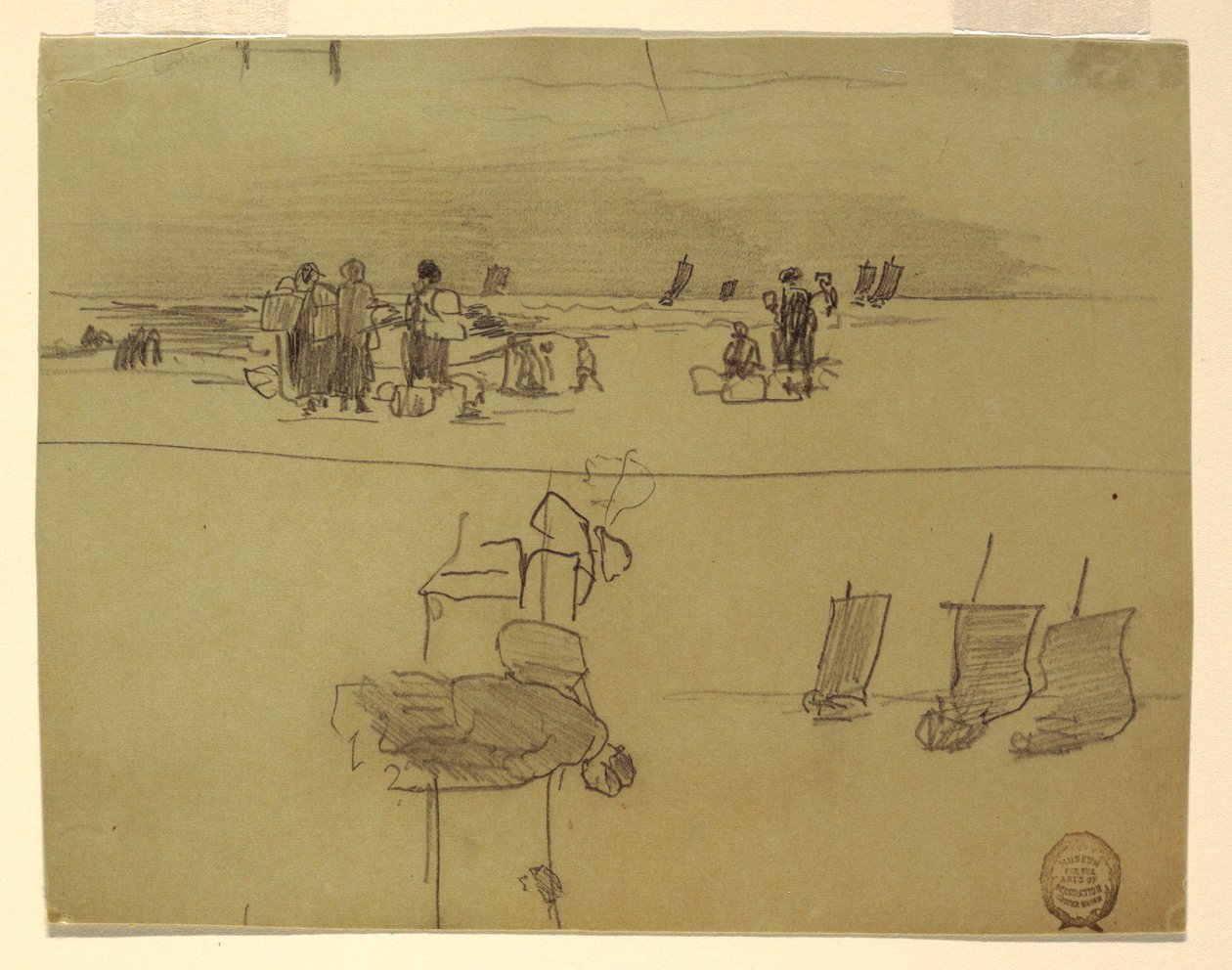Disegno, Scena di spiaggia con donne che trasportano cesti, Cullercoats, Inghilterra, 1881-82 da Winslow Homer