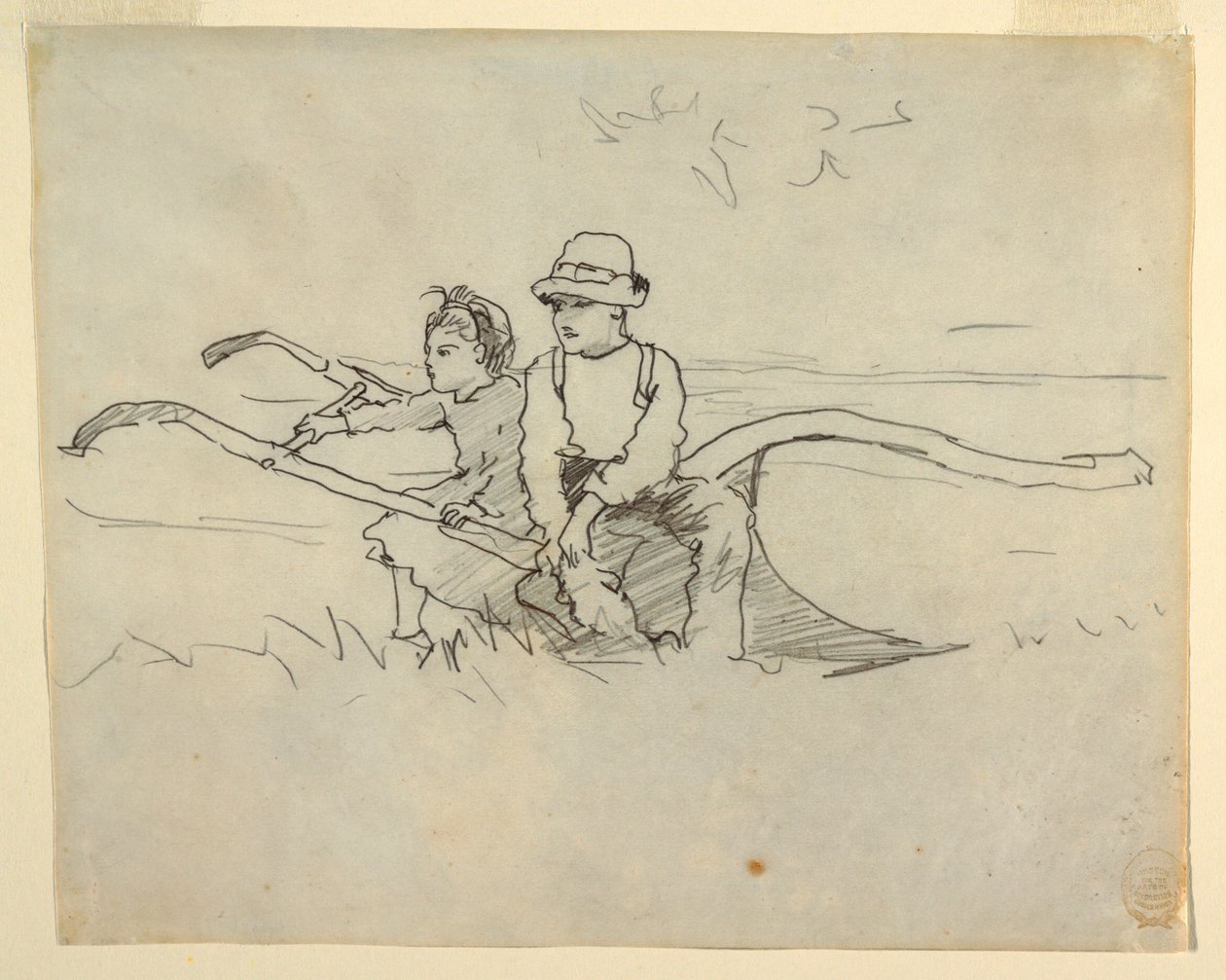Disegno, ragazzo e ragazza seduti su un aratro, 1879 da Winslow Homer