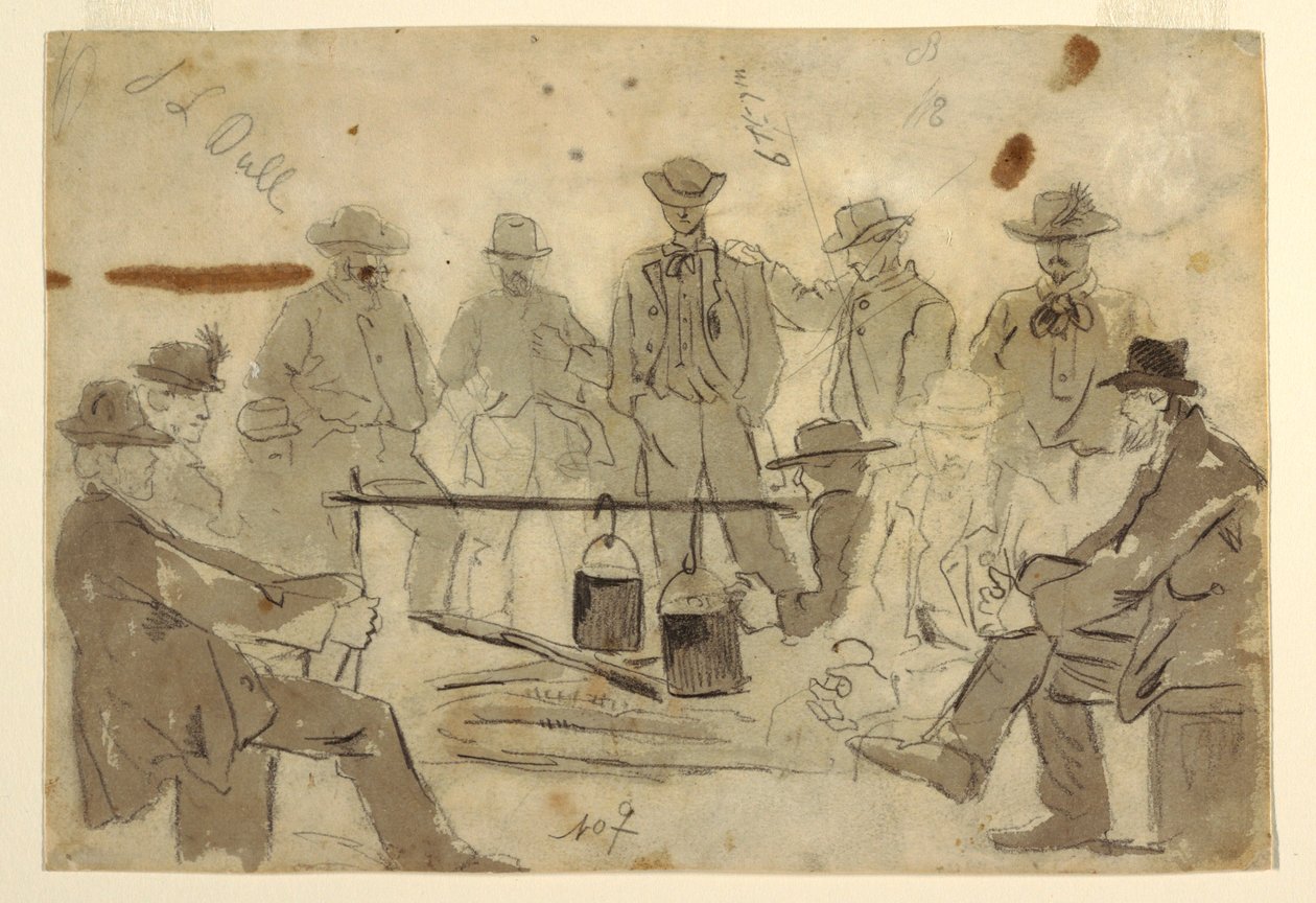 Disegno, falò con soldati raggruppati, 1862 da Winslow Homer