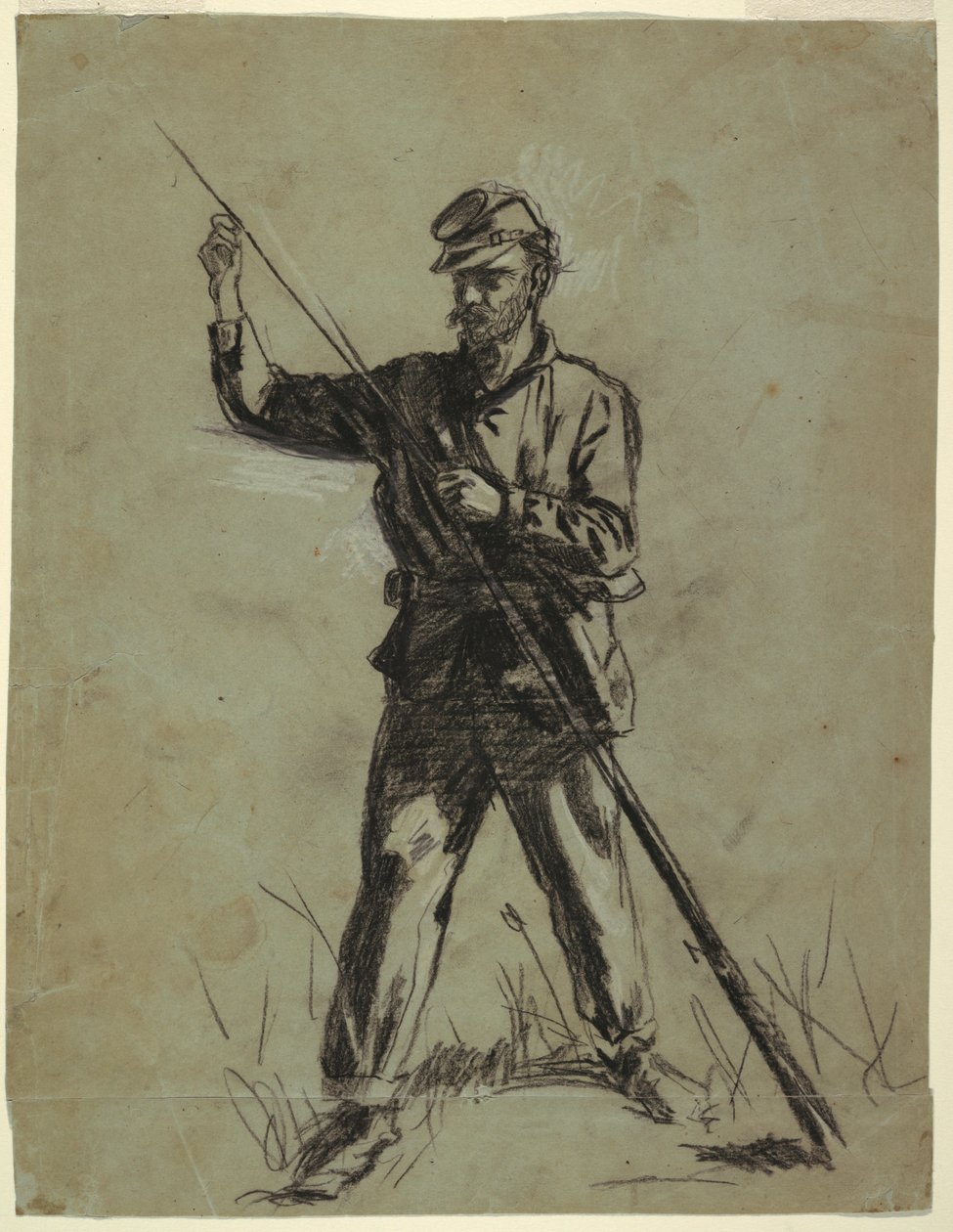 Disegno, soldato di cavalleria che carica un fucile, 1863-64 da Winslow Homer