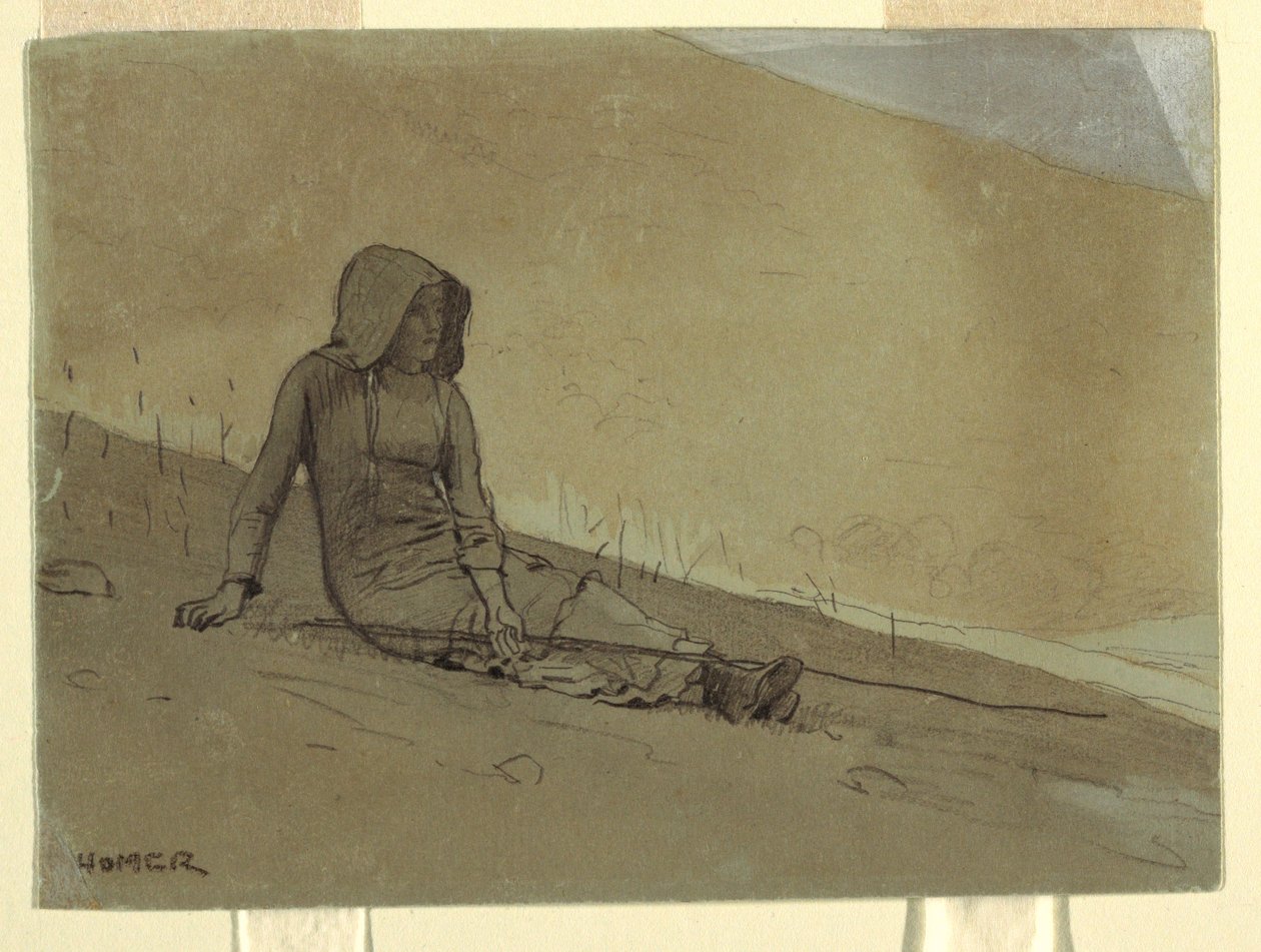 Disegno, Ragazza seduta su una collina, 1878 da Winslow Homer