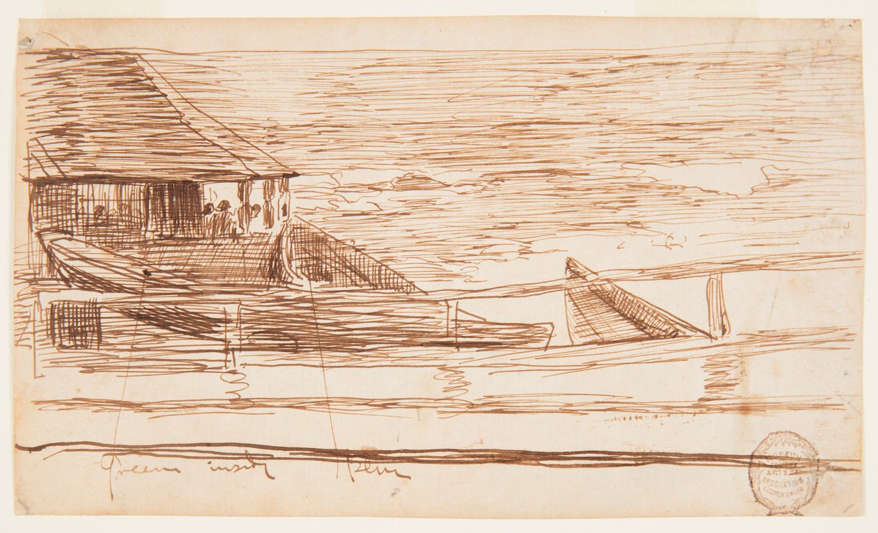 Disegno, Casa a ringhiera con galeotti spiaggiati, Cullercoats, Inghilterra, 1881 da Winslow Homer