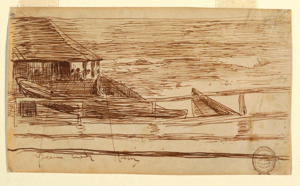 Disegno, Casa a ringhiera con galeotti spiaggiati, Cullercoats, Inghilterra, 1881 da Winslow Homer