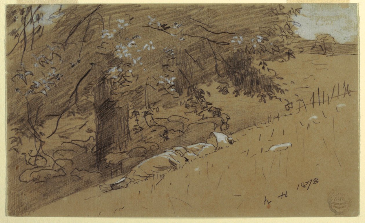 Disegno, pastorella che riposa sotto un albero, 1878 da Winslow Homer
