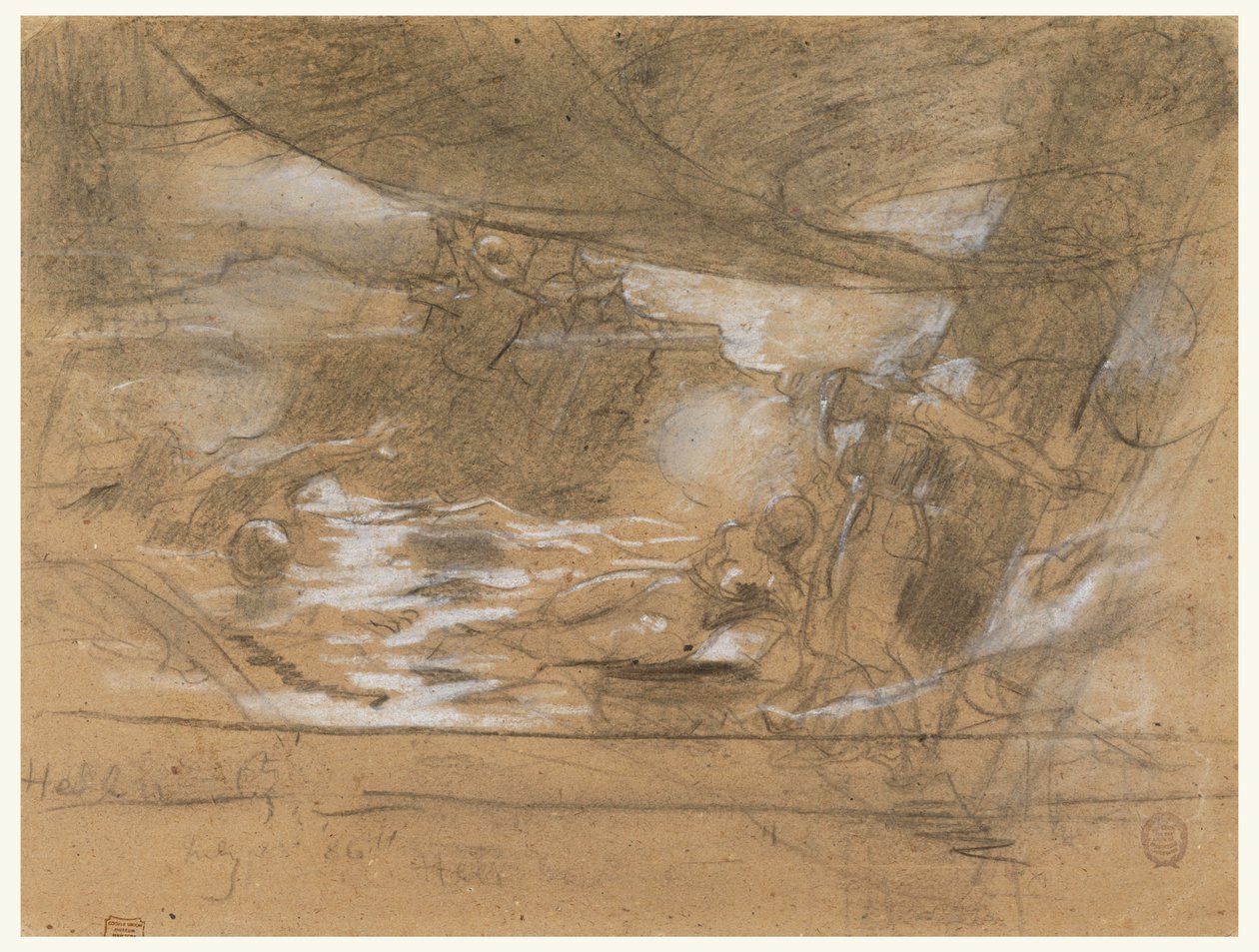 Disegno, ponte di una nave con due donne, forse 15 luglio 1886 da Winslow Homer