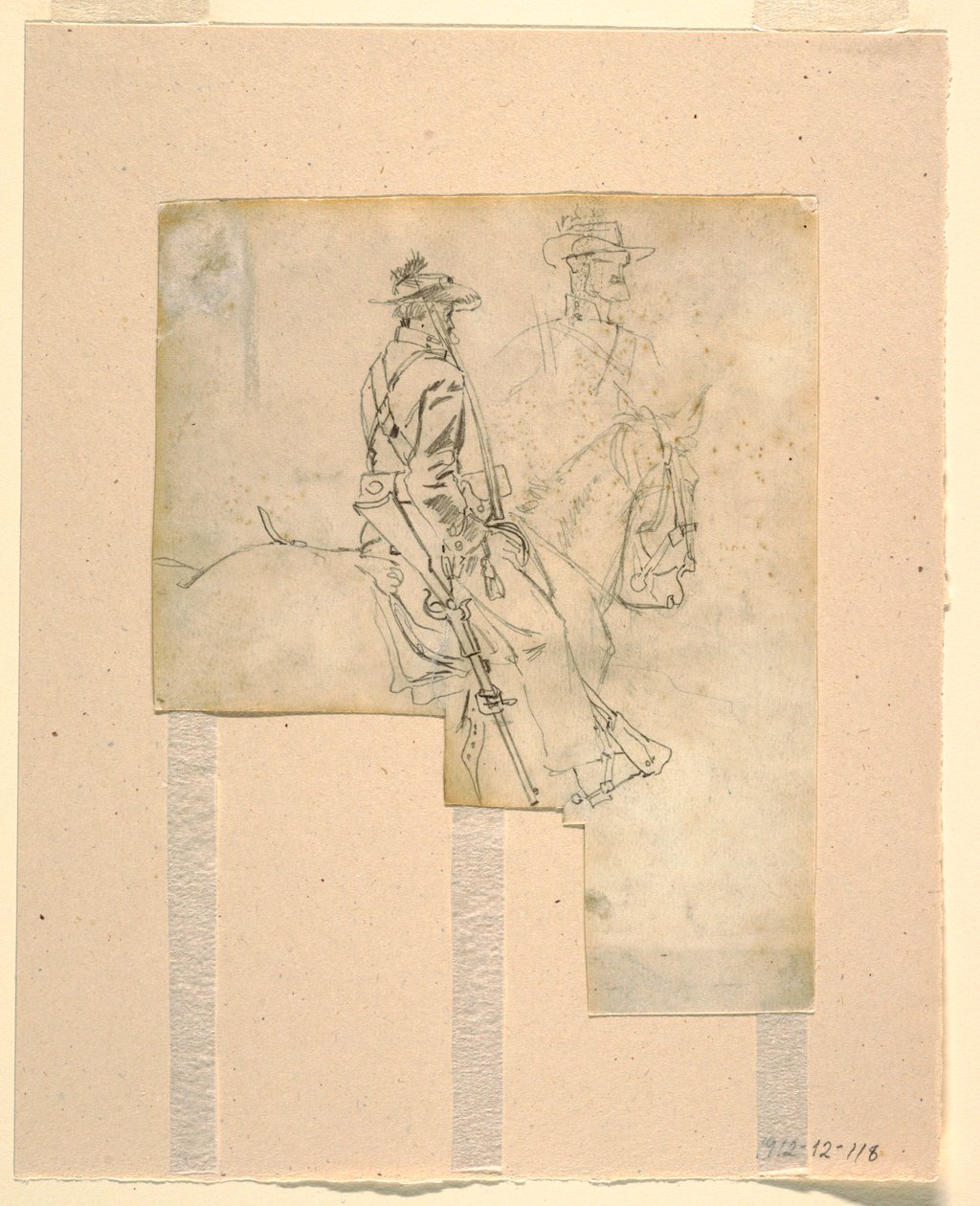 Disegno, vista laterale di un ufficiale a cavallo, 1862 da Winslow Homer