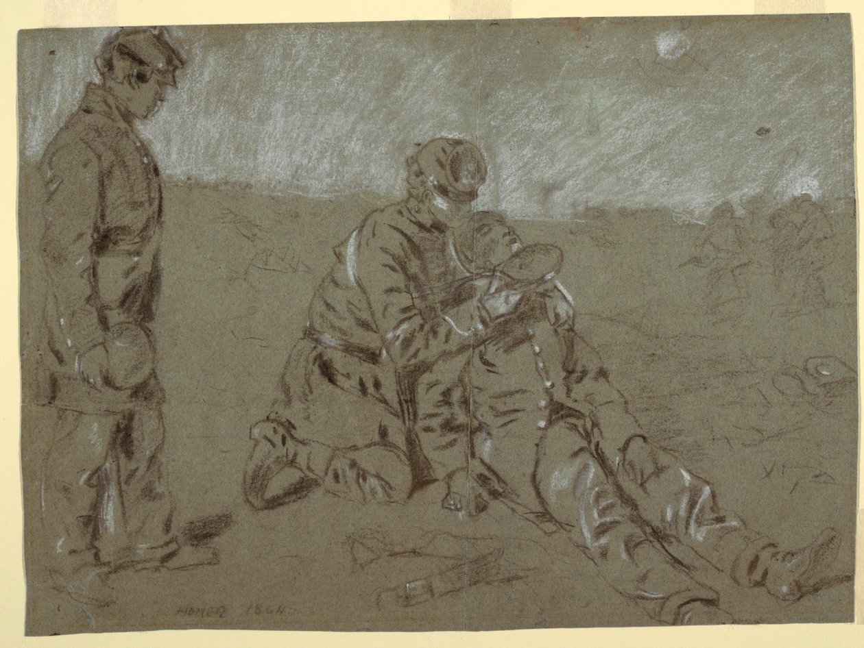 Disegno, soldato che dà acqua a un compagno ferito, 1864 da Winslow Homer