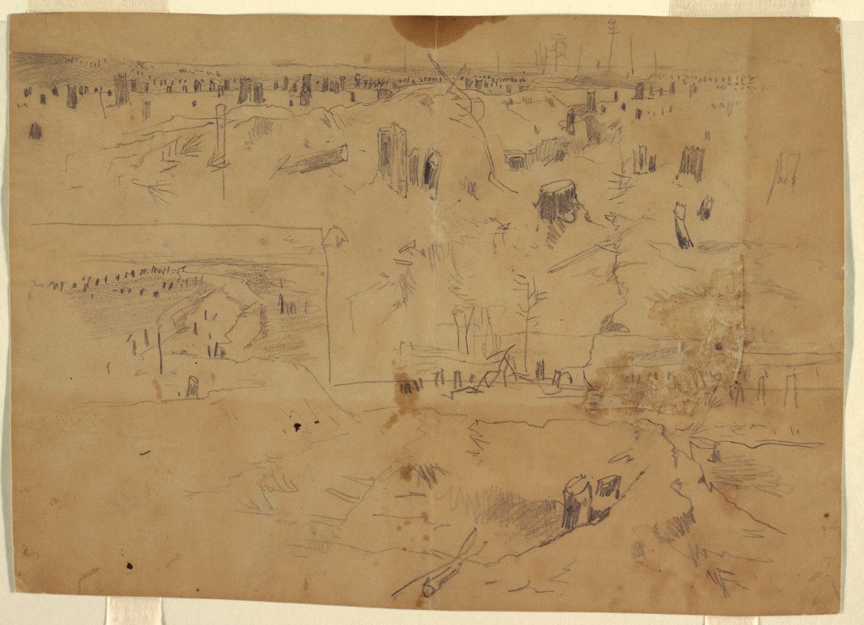Disegno, Studi di un campo di battaglia con ceppi e tronchi d