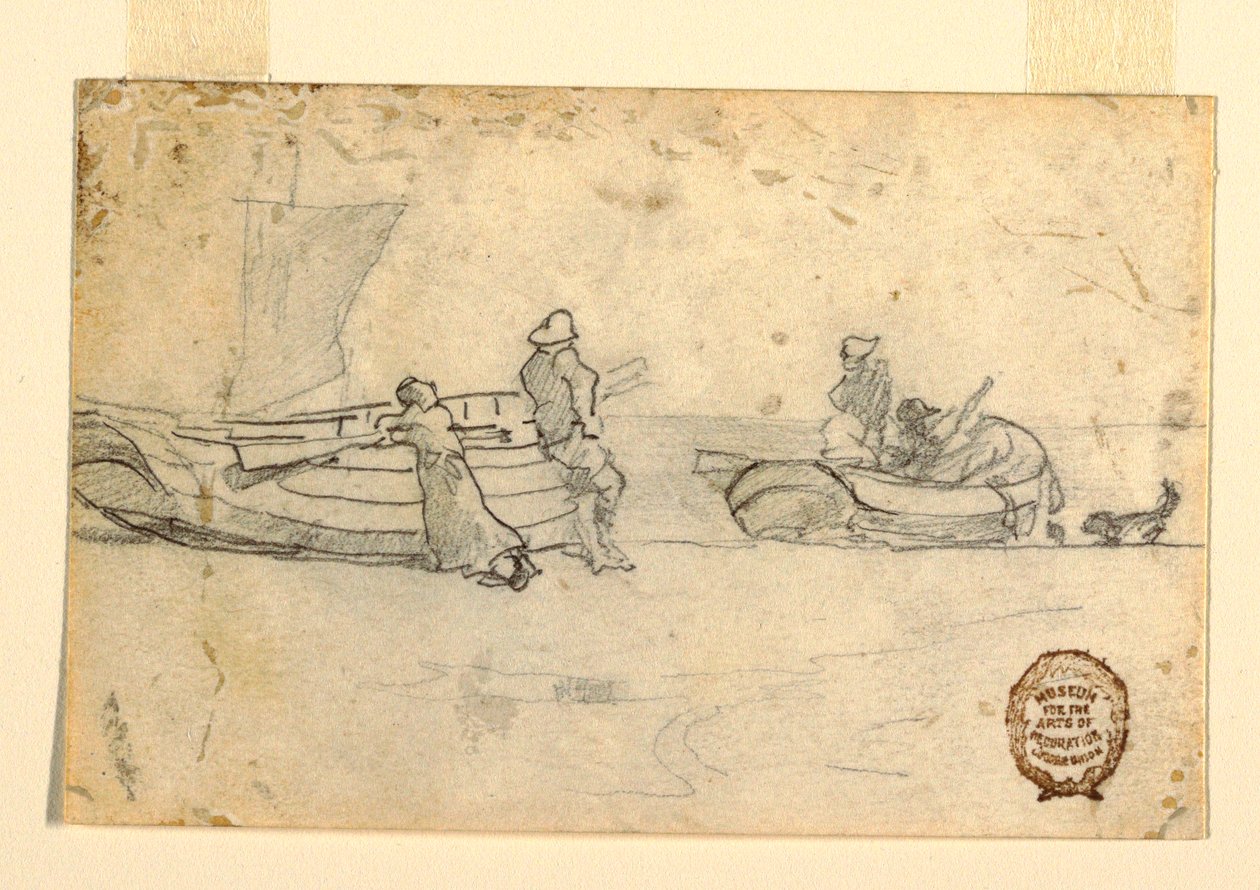 Disegno, Due barche sulla spiaggia con figure, Cullercoats, Inghilterra, 1881-82 da Winslow Homer