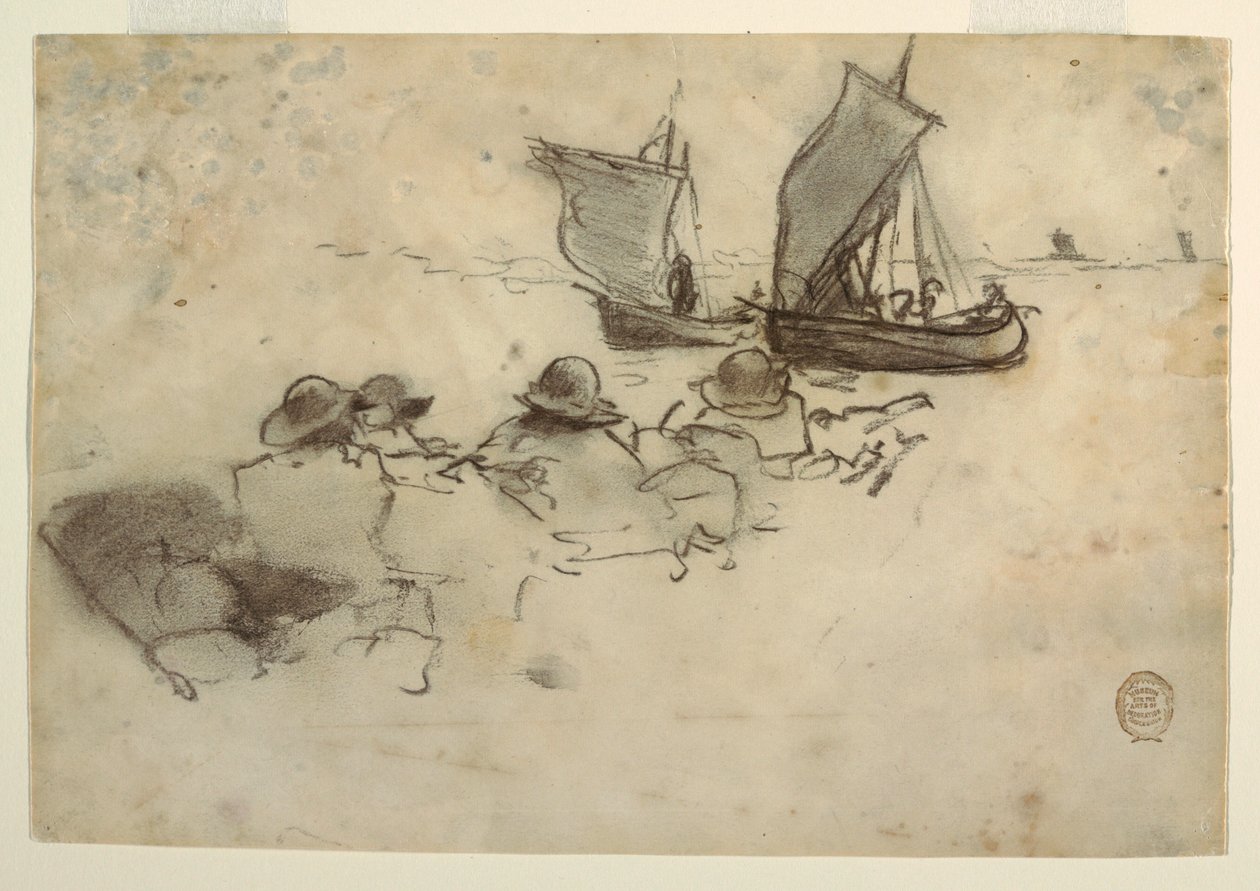 Disegno, Due barche da pesca con vele, Cullercoats, Inghilterra, 1881-82 da Winslow Homer