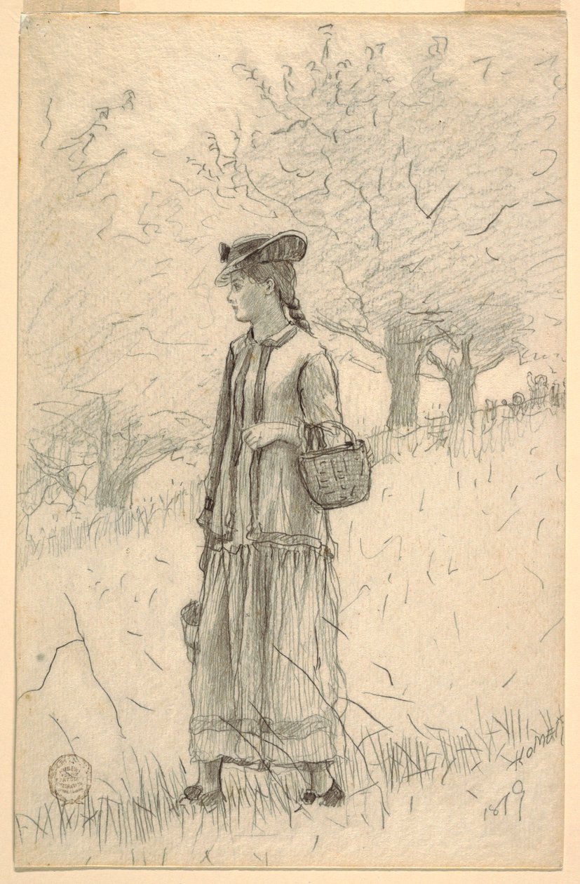 Disegno, Giovane donna che cammina in un campo, 1879 da Winslow Homer