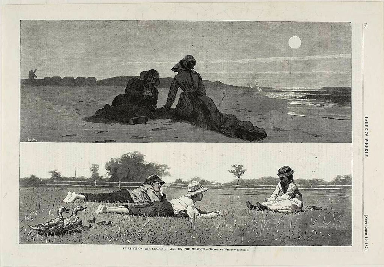 Flirt in riva al mare e sul prato da Winslow Homer