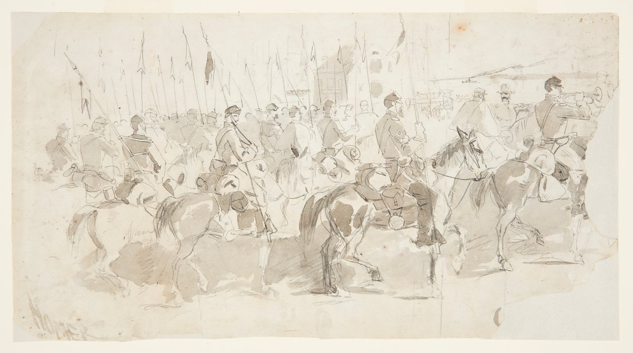Il sesto reggimento di cavalleria del generale McClellan, in partenza da Alessandria per Old Point Comfort da Winslow Homer