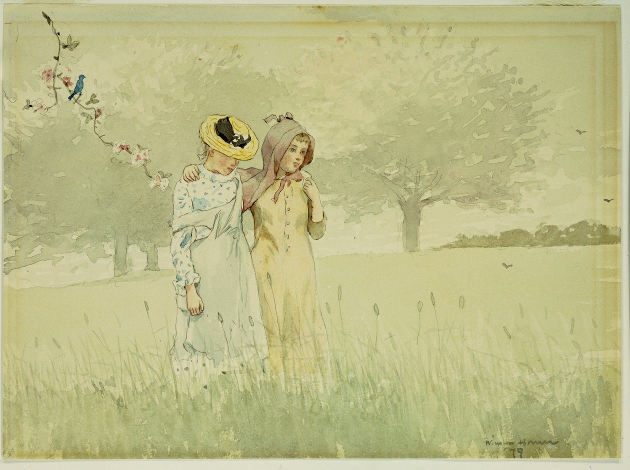 Ragazze che passeggiano in un frutteto da Winslow Homer