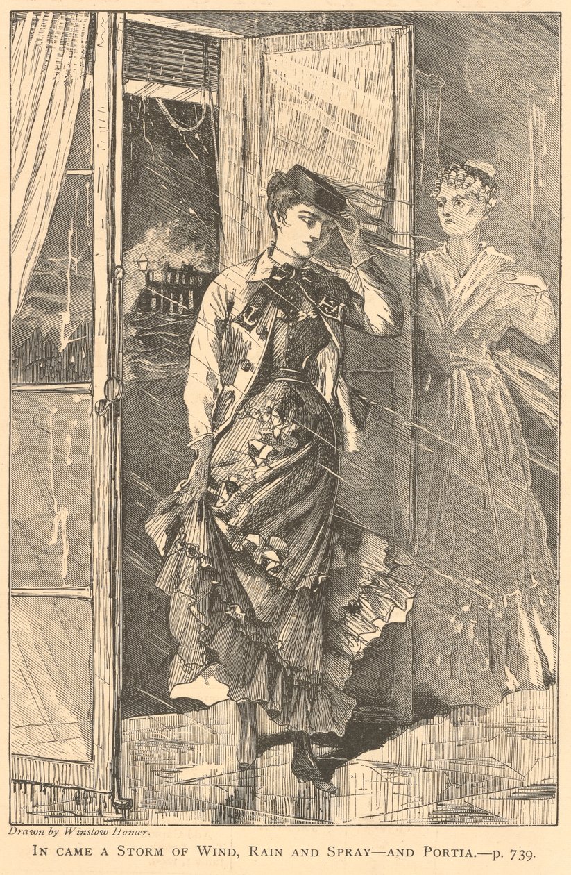 Arrivò una Tempesta di Vento, Pioggia e Spruzzi - e Portia., da The Galaxy, dicembre 1869 da Winslow Homer
