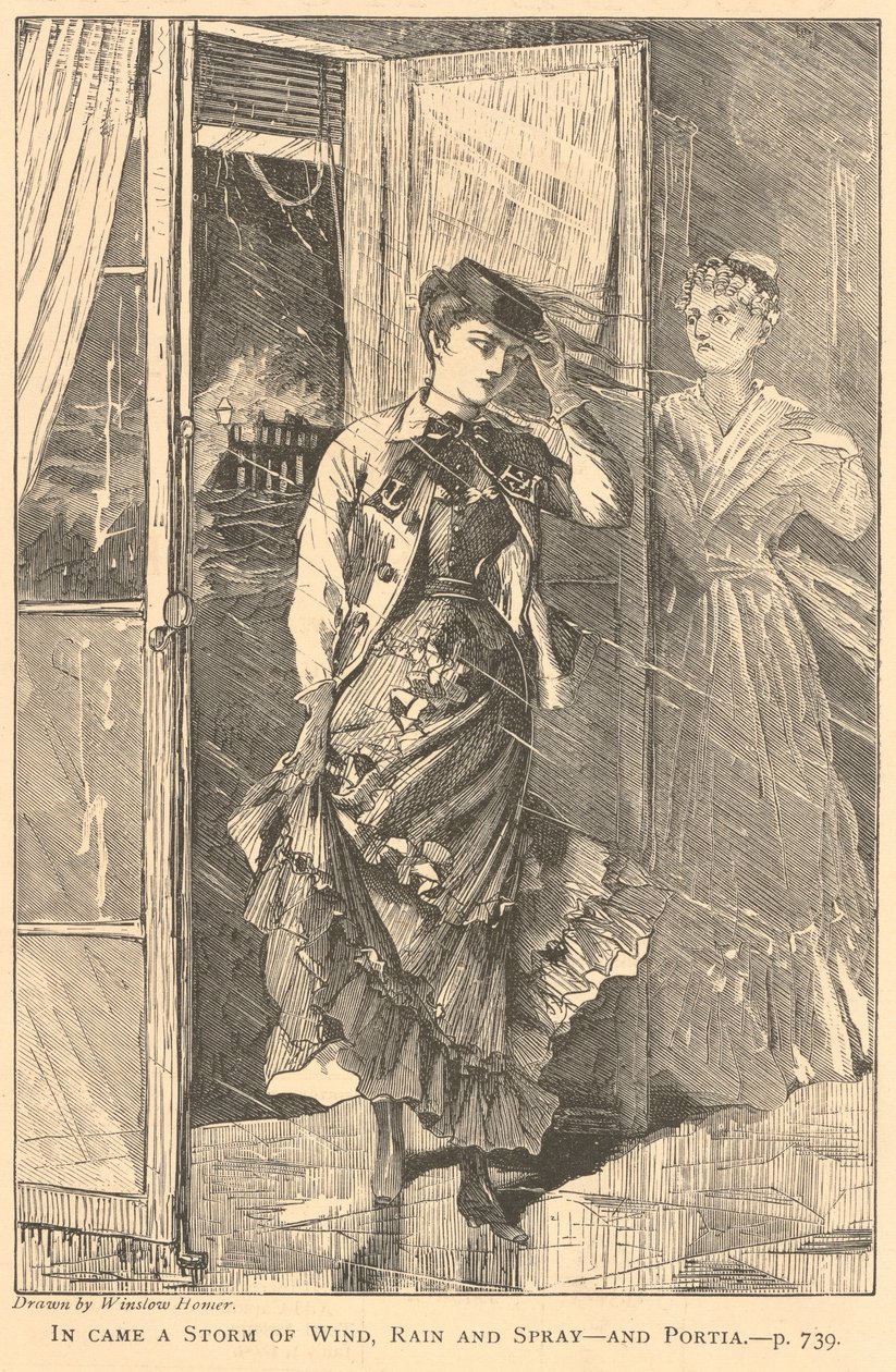 Arrivò una tempesta di vento, pioggia e spruzzi – e Portia., da *The Galaxy*, dicembre 1869 da Winslow Homer
