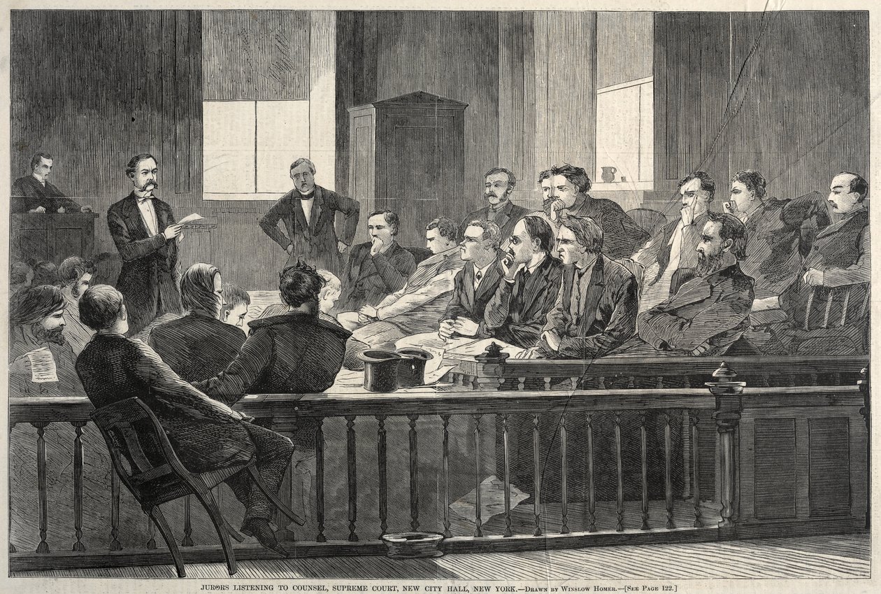 Giurati che ascoltano gli avvocati, Corte Suprema, Nuovo Municipio, New York da Winslow Homer