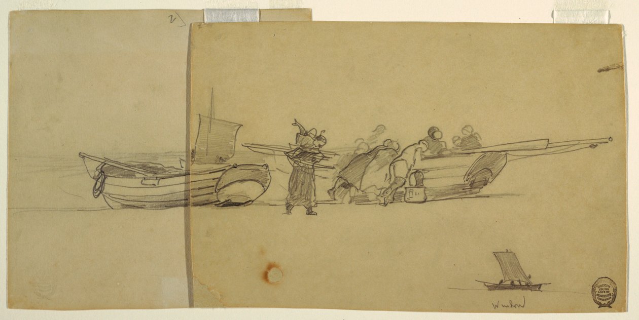 Uomini e donne che scaricano una dory da pesca, Cullercoats, Inghilterra da Winslow Homer