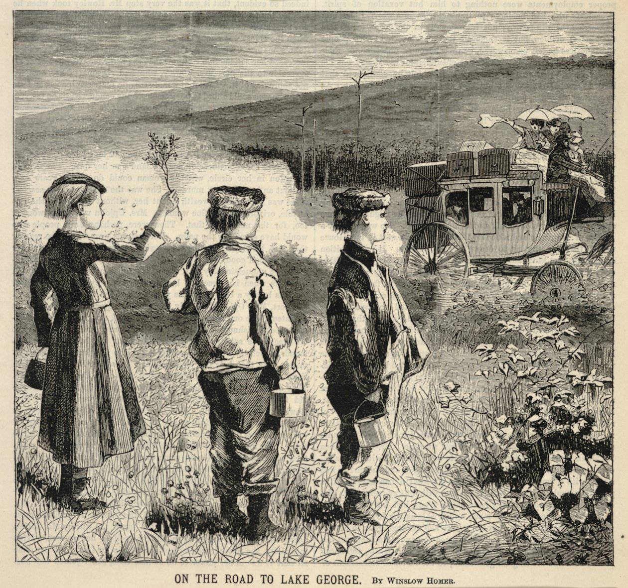 “In viaggio verso il Lago George”, tratto da *Appletons’ Journal of Literature, Science, and Art*, 24 luglio 1869 da Winslow Homer