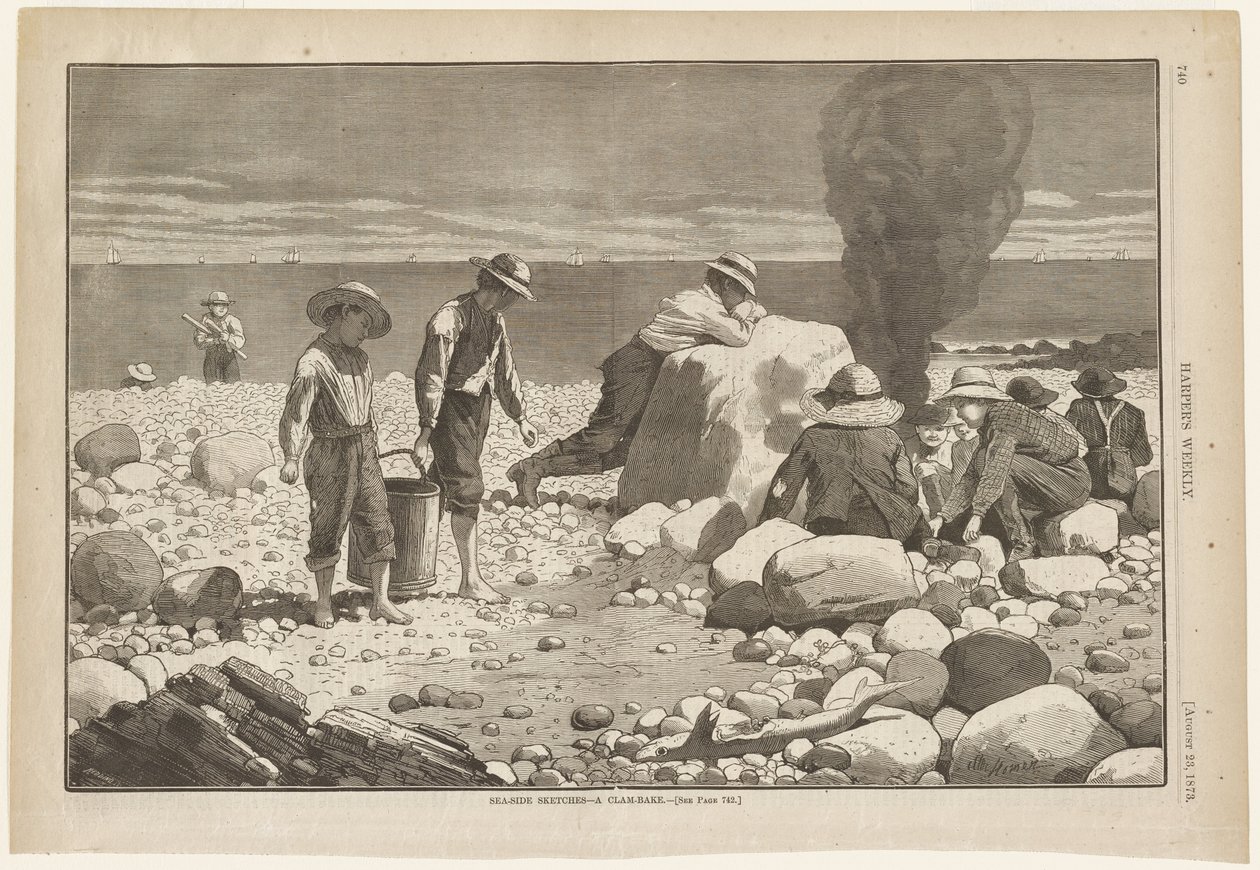 Schizzi in riva al mare - Una grigliata di vongole da Winslow Homer