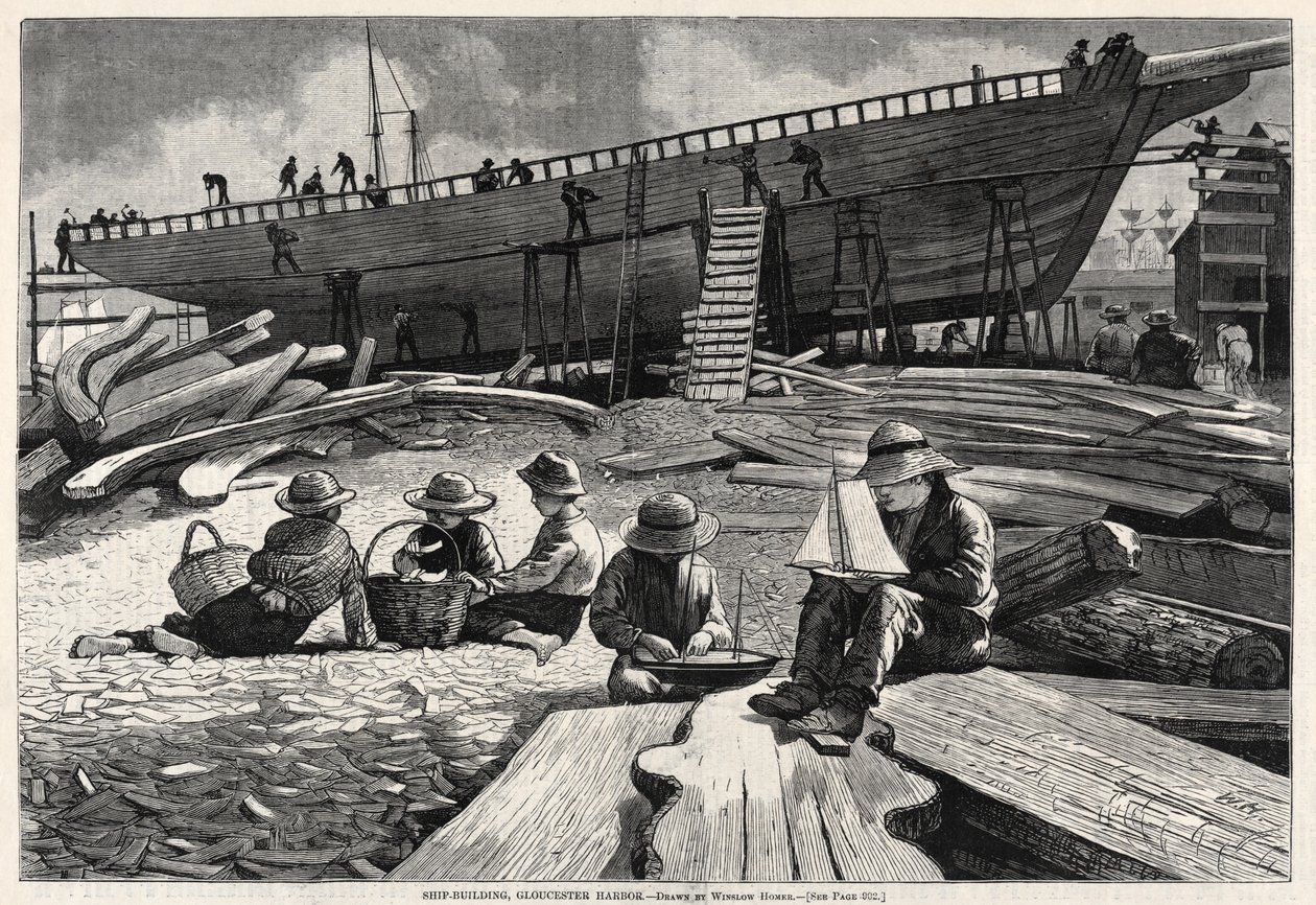 Costruzione di navi, Gloucester Harbor, 1873 da Winslow Homer