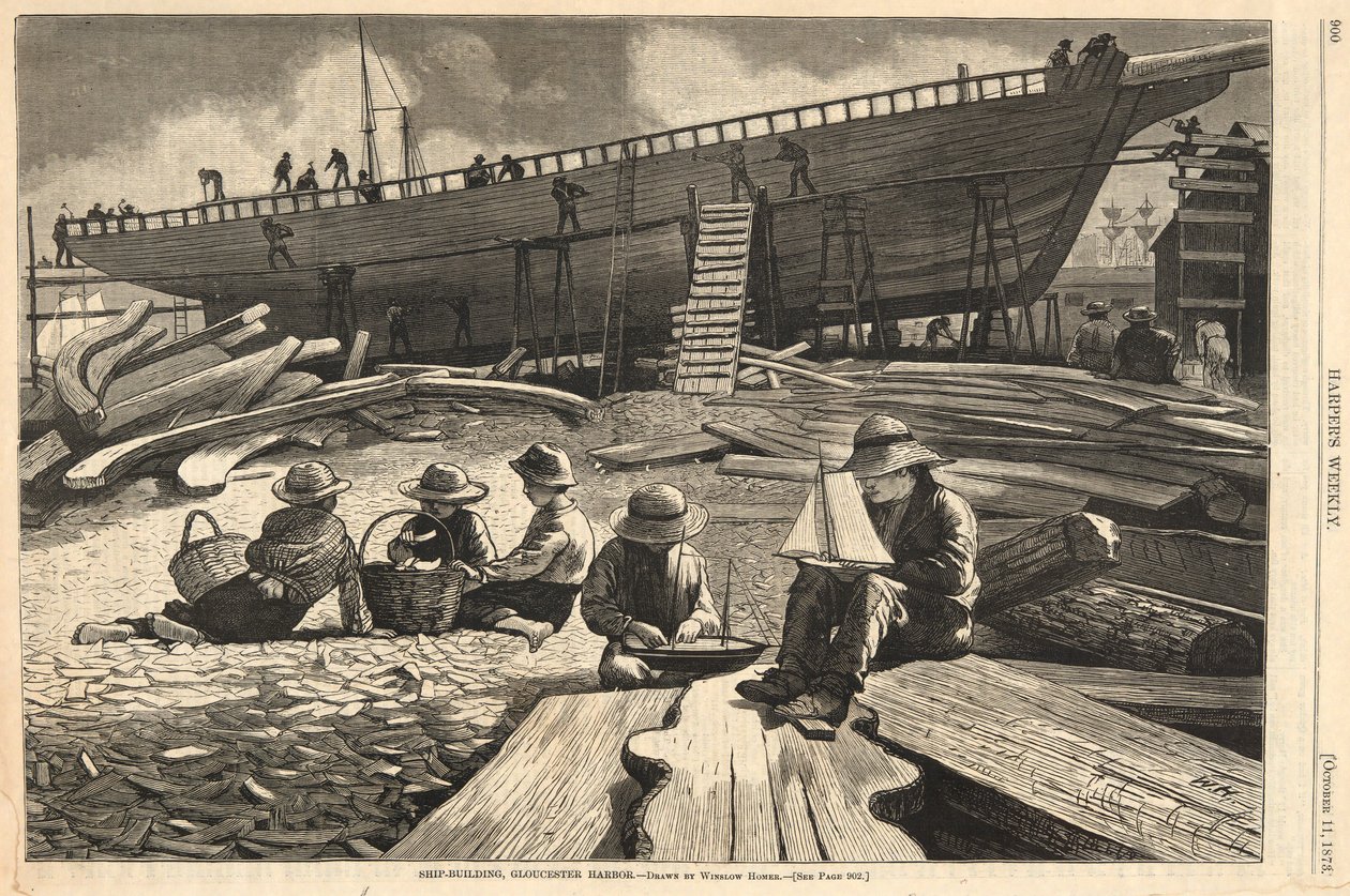 Costruzione di navi, Gloucester Harbor, da Harper da Winslow Homer