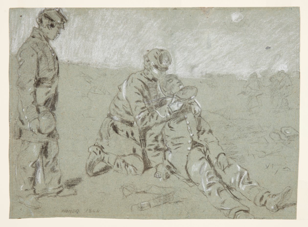 Soldato che dà acqua a un compagno ferito da Winslow Homer