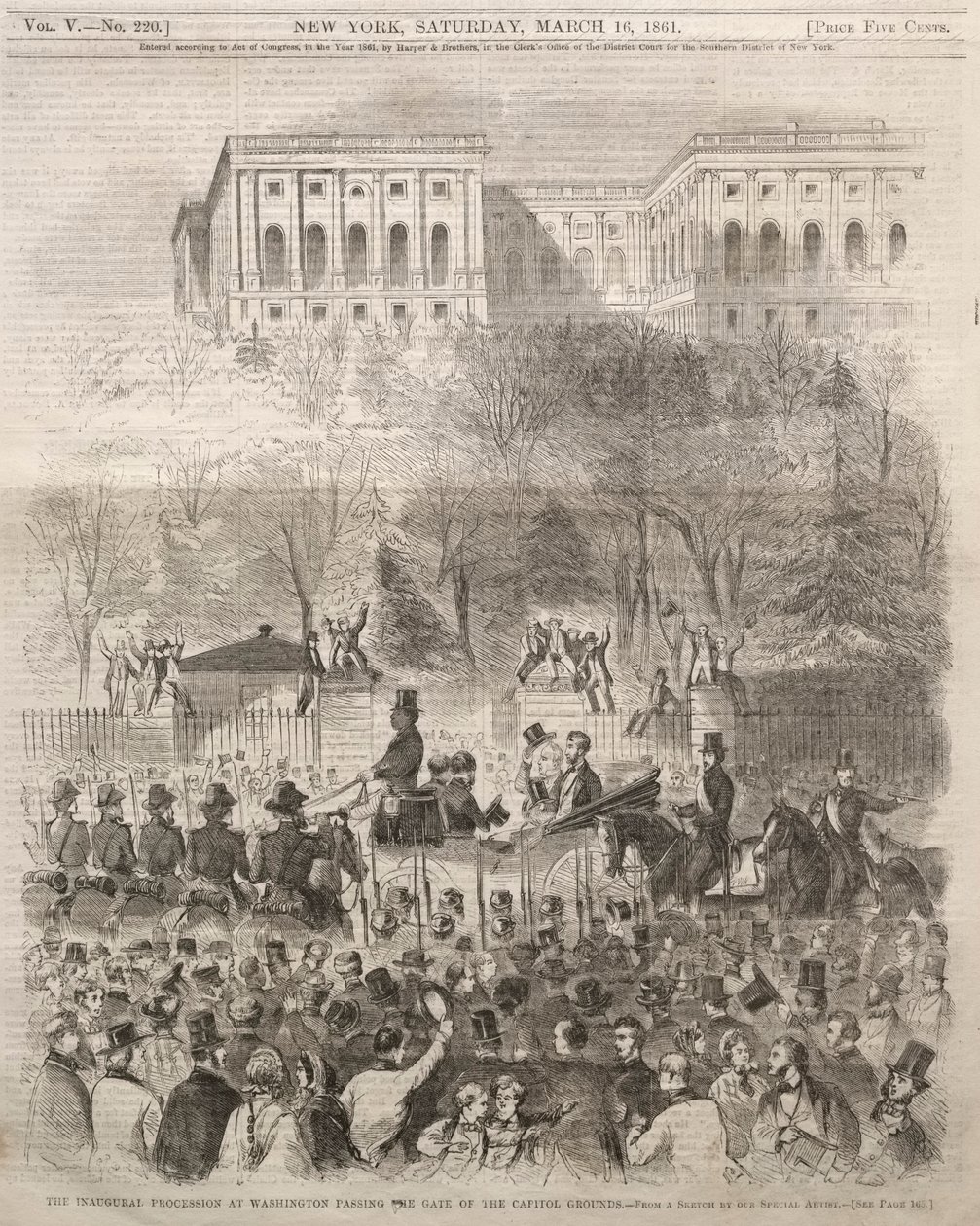 Il corteo inaugurale a Washington passa il cancello dei terreni del Campidoglio, 1861 da Winslow Homer