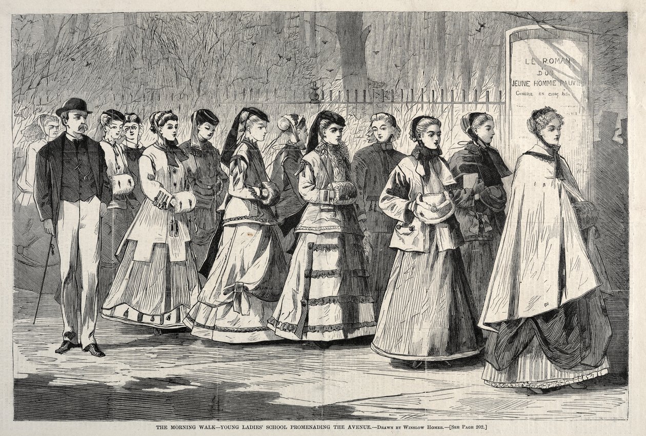 La passeggiata mattutina - Le allieve della scuola femminile passeggiano lungo il viale da Winslow Homer