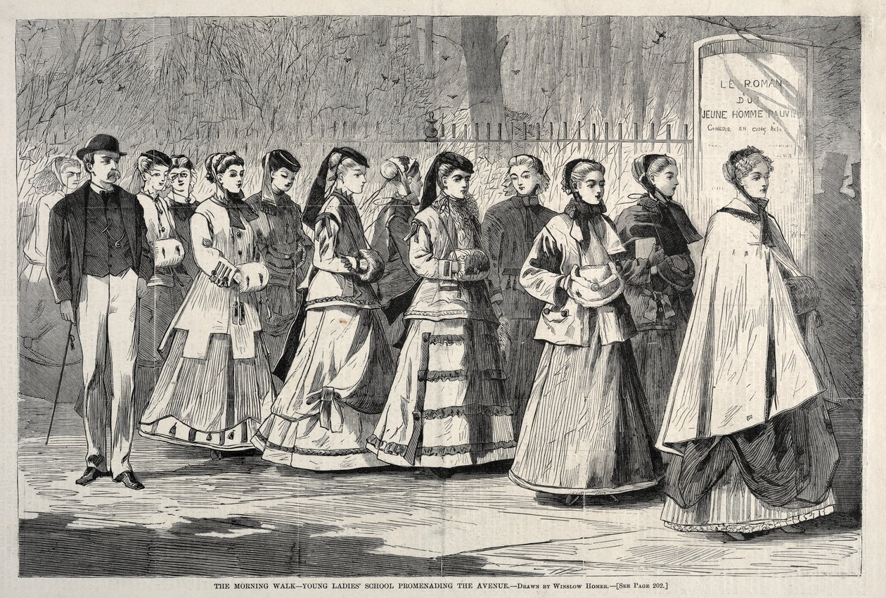 La passeggiata mattutina - Le giovani signore passeggiano per il viale, 1868 da Winslow Homer