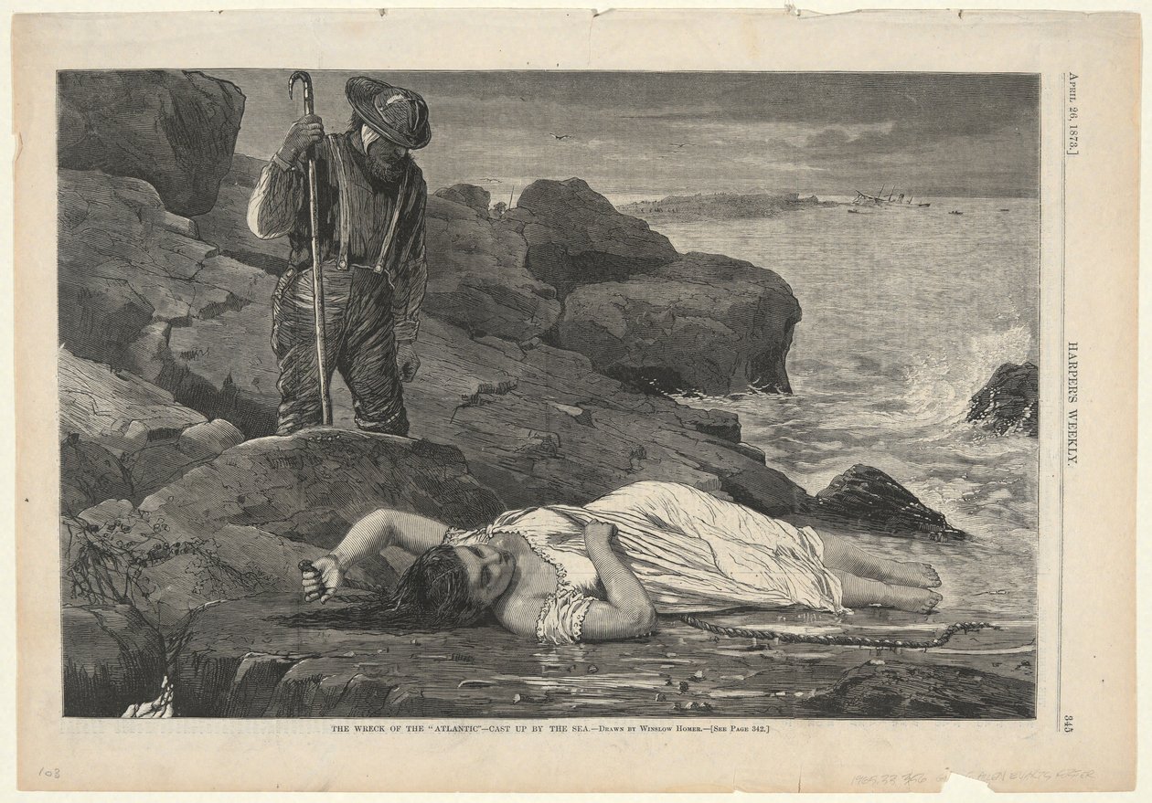Il relitto dell’“Atlantic” — Trasportato a riva dal mare, tratto da *Harper’s Weekly*, 26 aprile 1873 da Winslow Homer