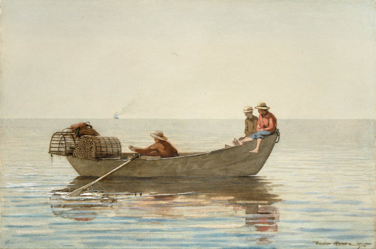 Tre ragazzi in un Dory con vaschette per aragoste da Winslow Homer