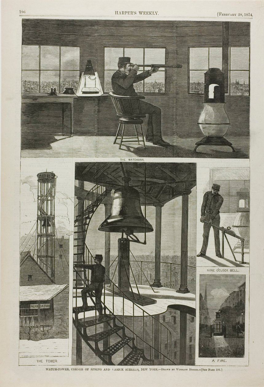 Torre di guardia, angolo tra Spring e Varick Street, New York da Winslow Homer
