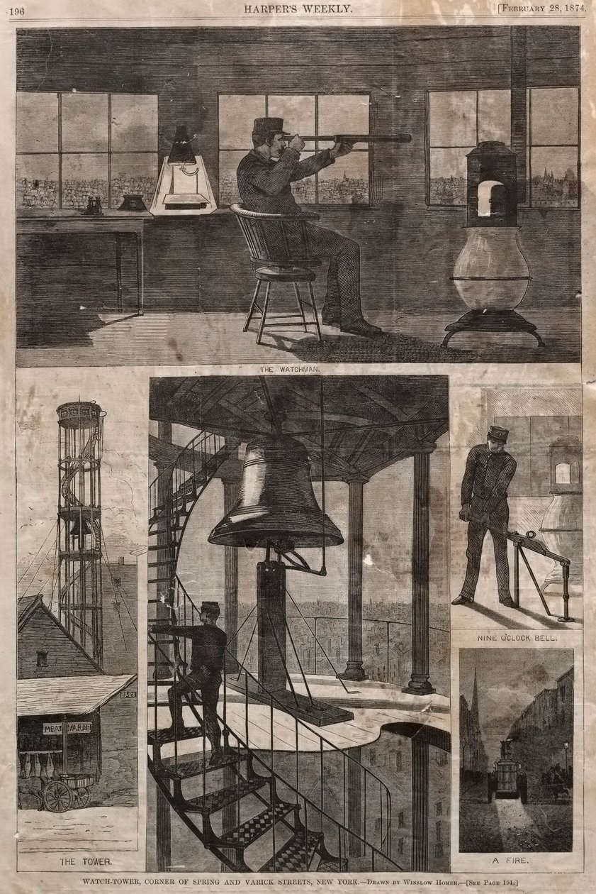 Torre di Guardia, angolo tra Spring e Varick Streets, New York, 1874 da Winslow Homer