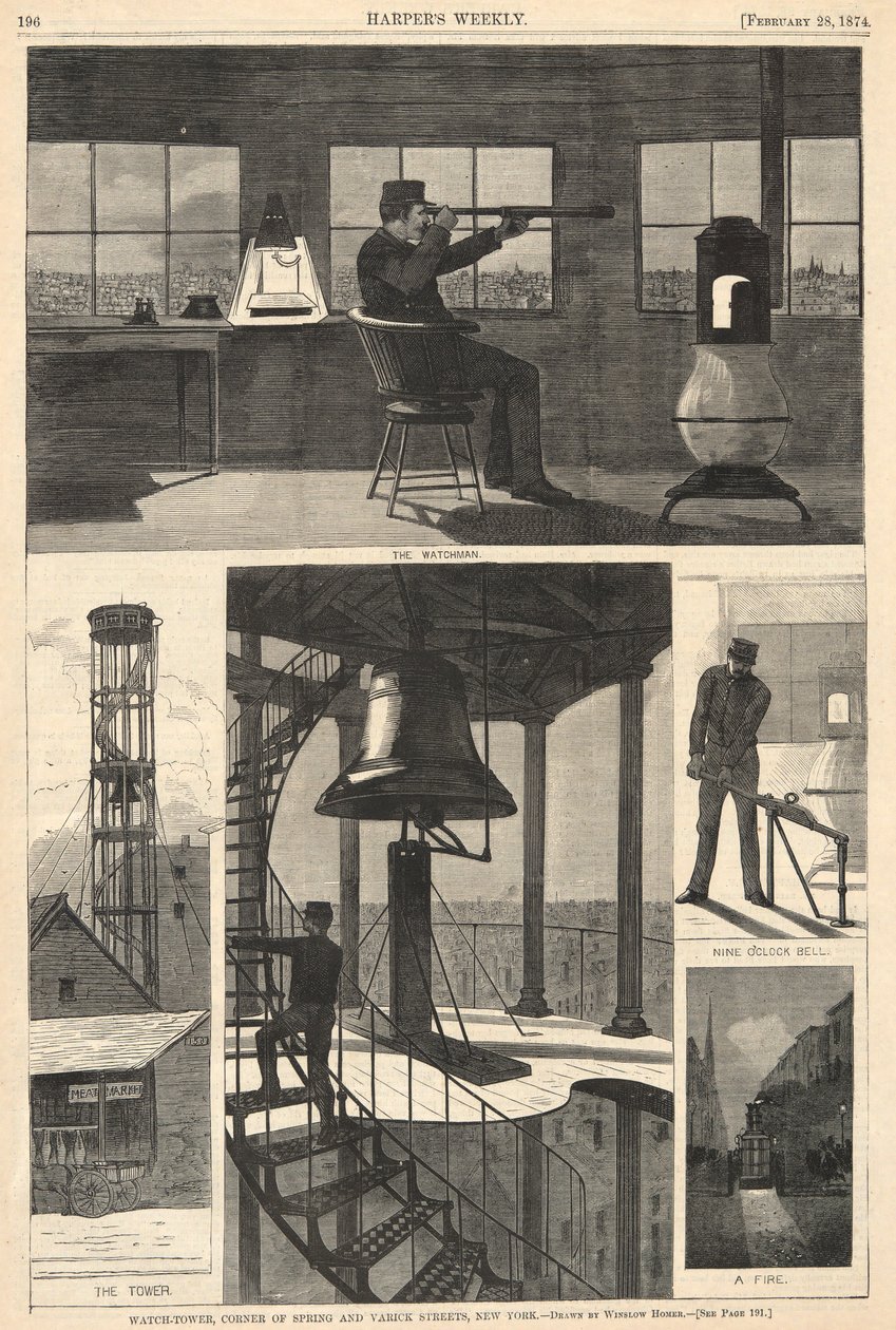 Torre di guardia, angolo tra Spring e Varick Streets, New York, da Harper da Winslow Homer