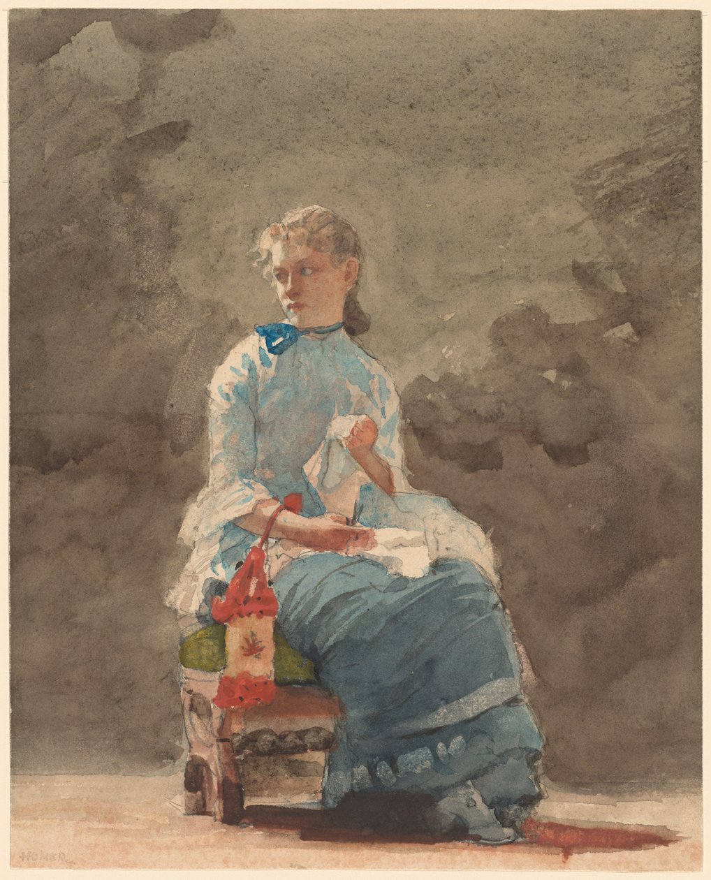 Giovane donna che cuce da Winslow Homer