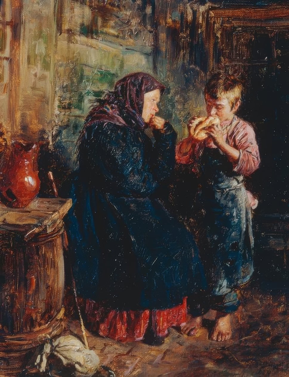 Vecchia donna e ragazzo con pane da Wladimir Jegorowitsch Makowski