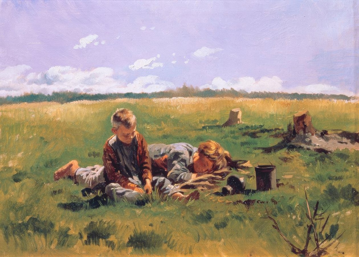 Ragazzi su un prato da Wladimir Jegorowitsch Makowski