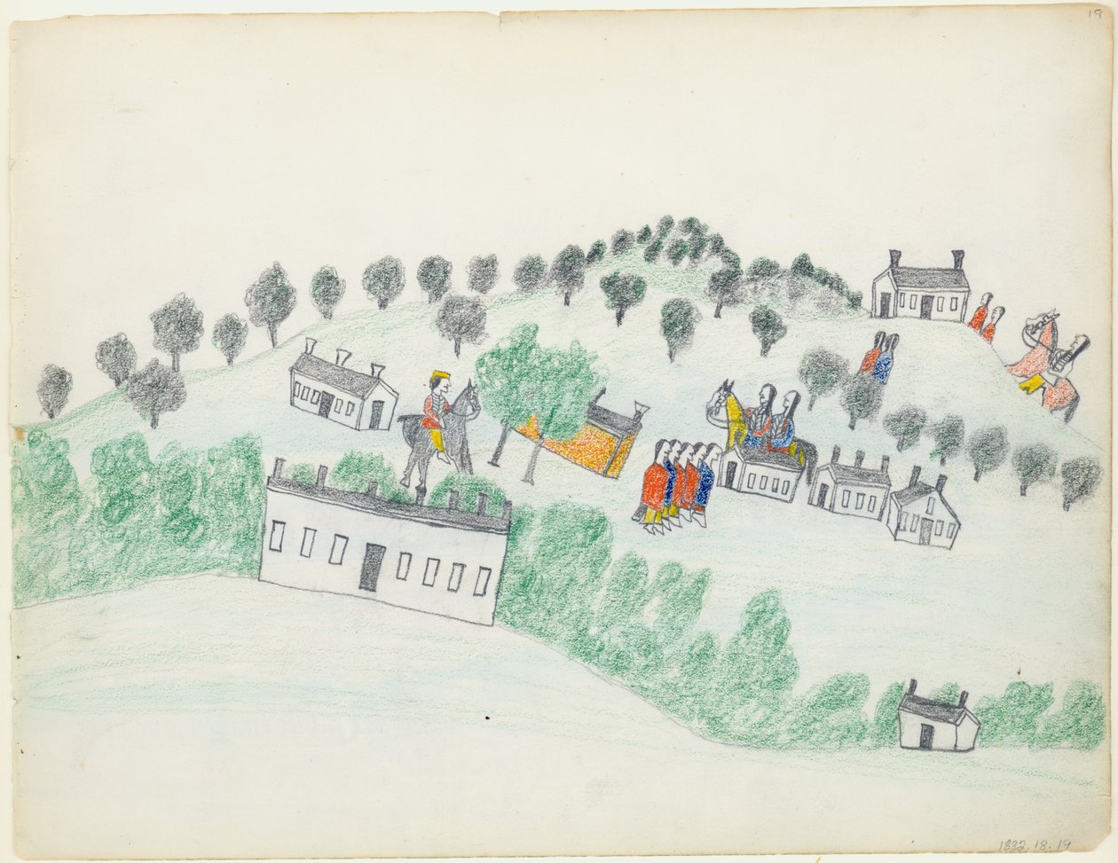 Disegno a matita e pastello di Fort Sill da Wo Haw
