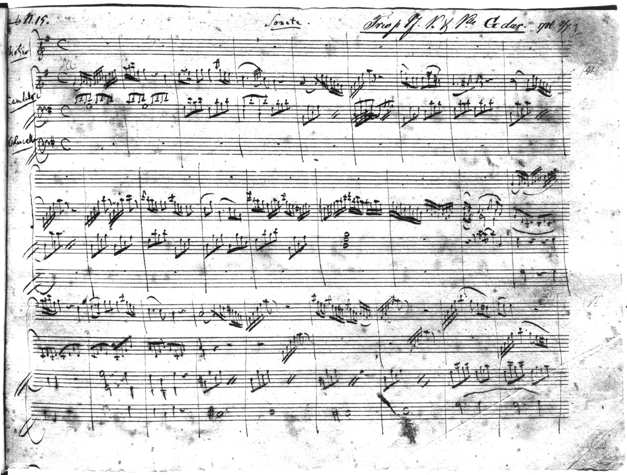 Trio in sol maggiore per violino, clavicembalo e violoncello (K 496) 1786 (prima pagina) da Wolfgang Amadeus Mozart